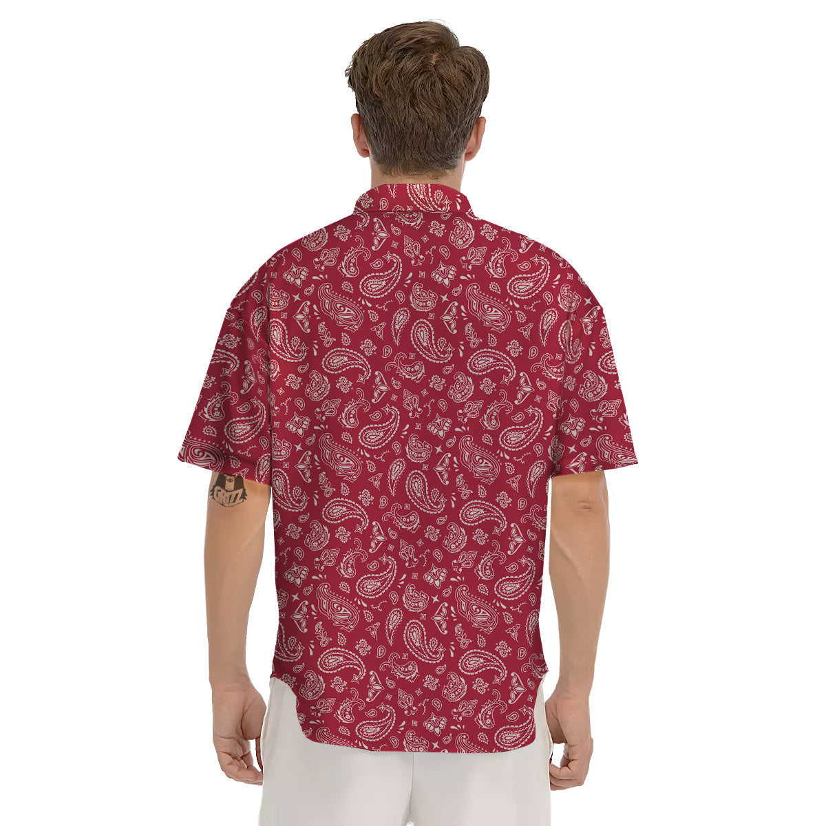 Maroon Paisley Bandana Print Men's Short Sleeve Shirts-grizzshop