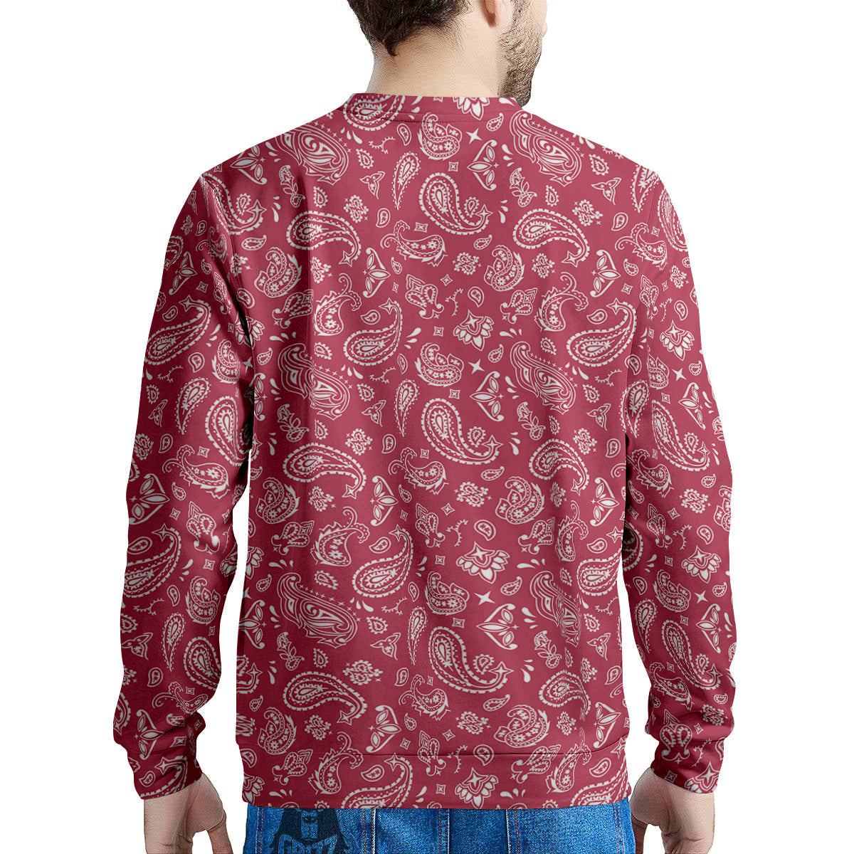 Maroon Paisley Bandana Print Men's Sweatshirt-grizzshop