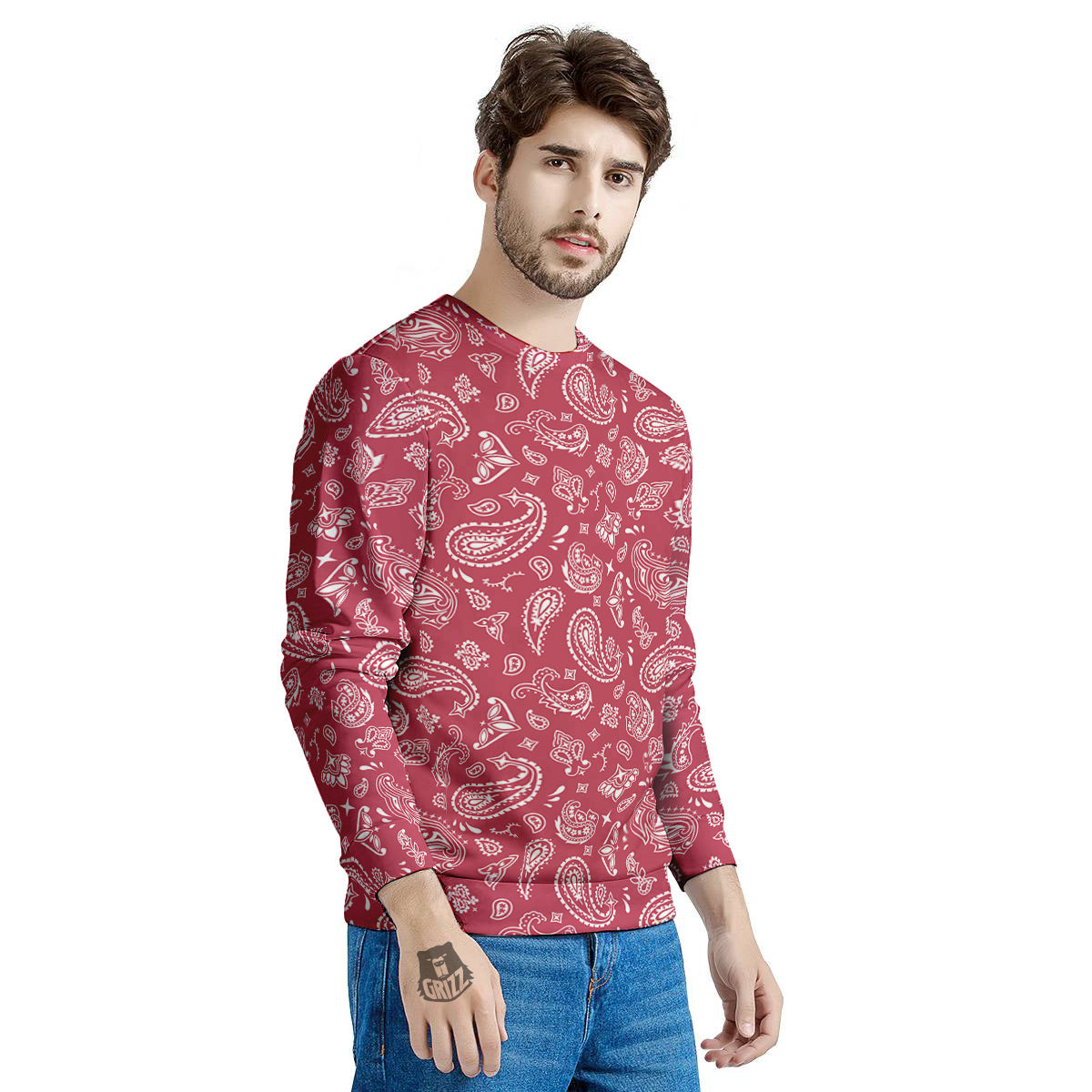 Maroon Paisley Bandana Print Men's Sweatshirt-grizzshop