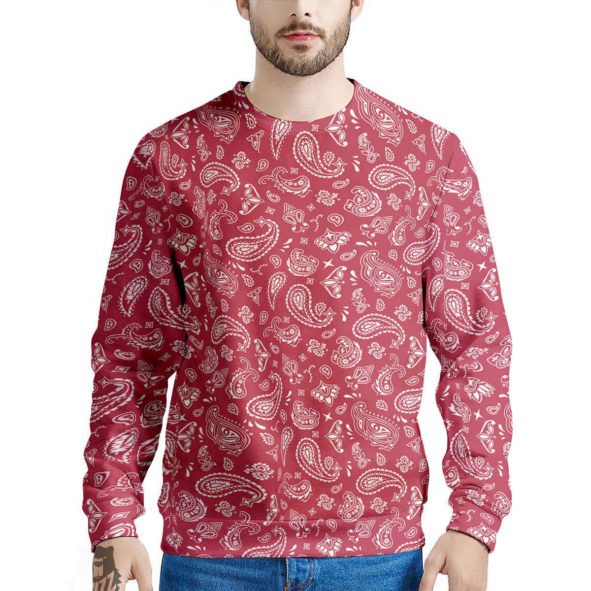 Maroon Paisley Bandana Print Men's Sweatshirt-grizzshop