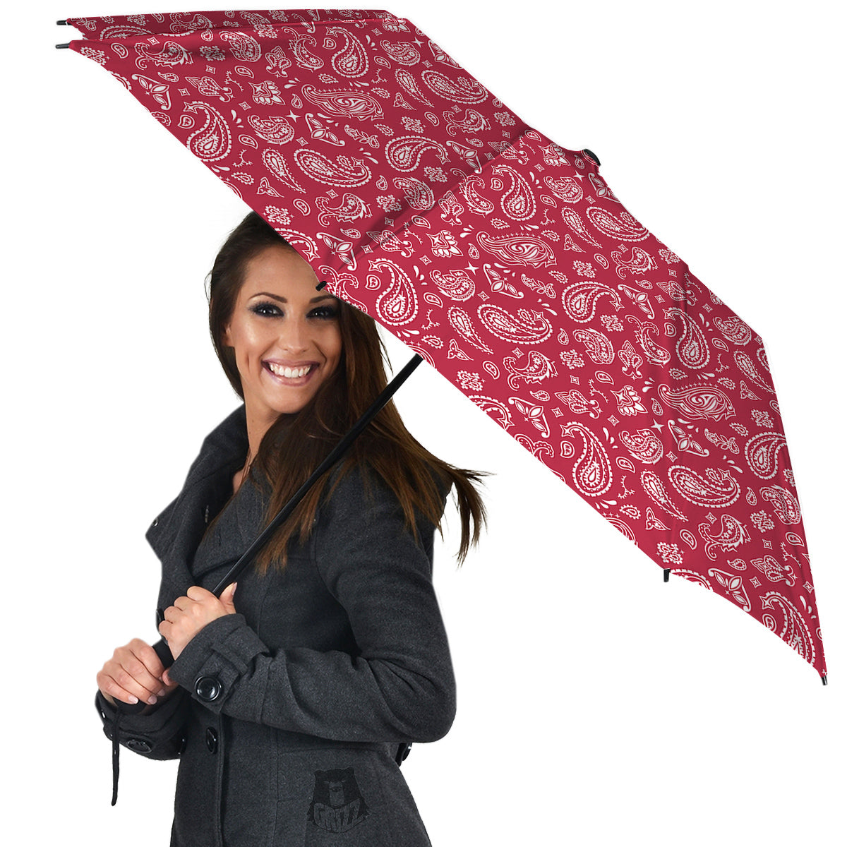 Maroon Paisley Bandana Print Umbrella-grizzshop