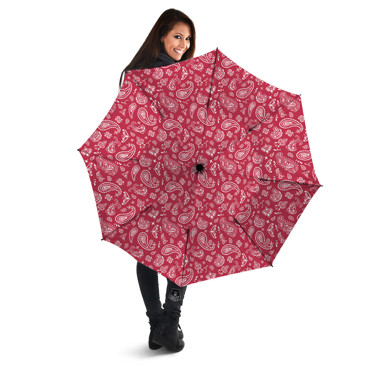 Maroon Paisley Bandana Print Umbrella-grizzshop