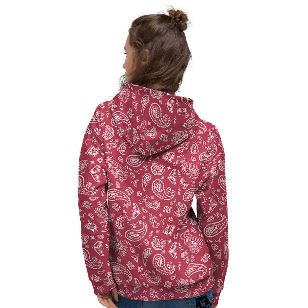 Maroon Paisley Bandana Print Women's Hoodie-grizzshop