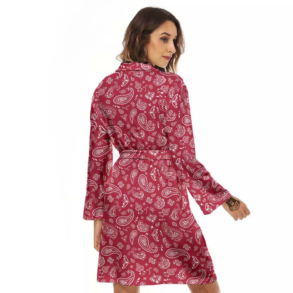 Maroon Paisley Bandana Print Women's Robe-grizzshop