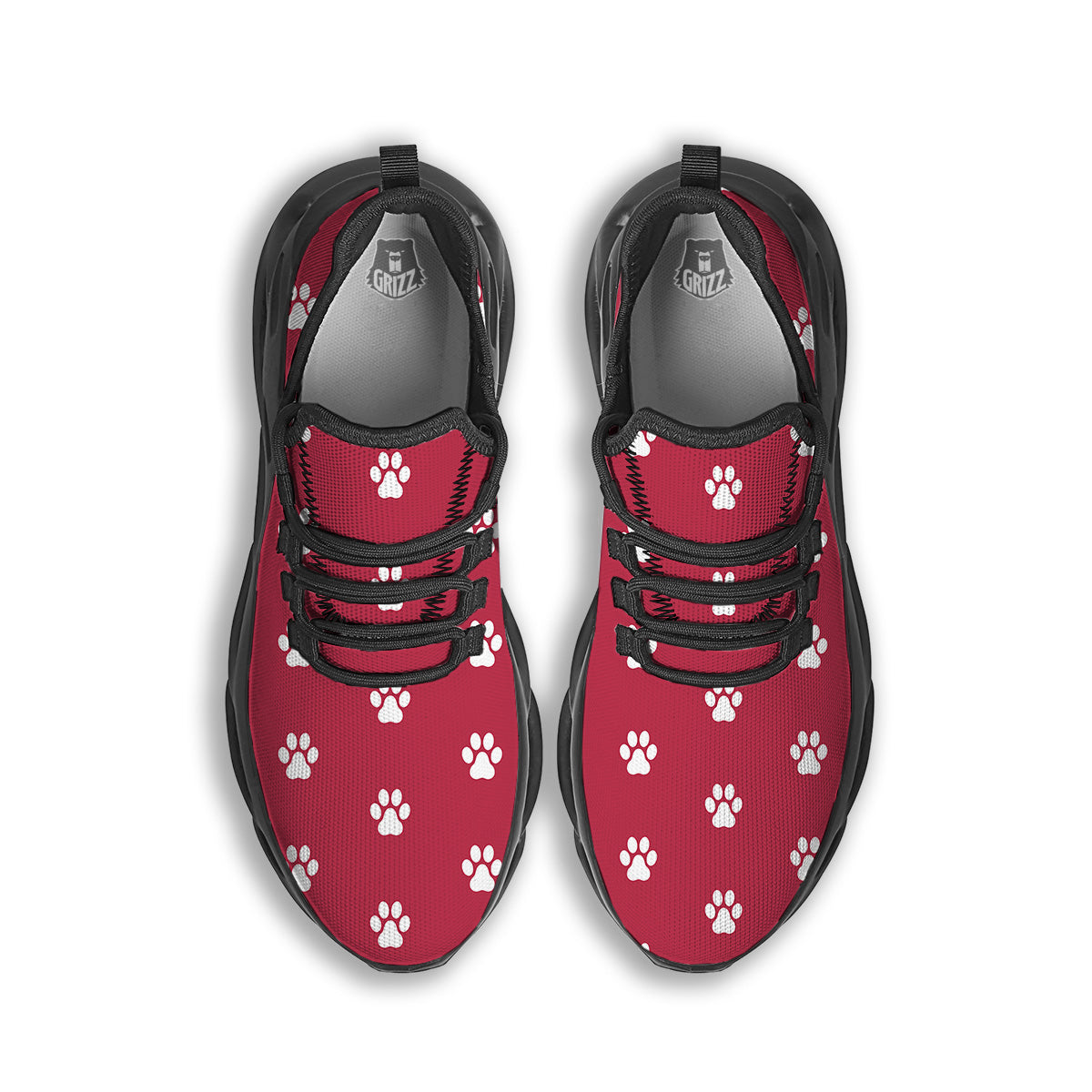 Maroon Paw Print Black Running Shoes-grizzshop