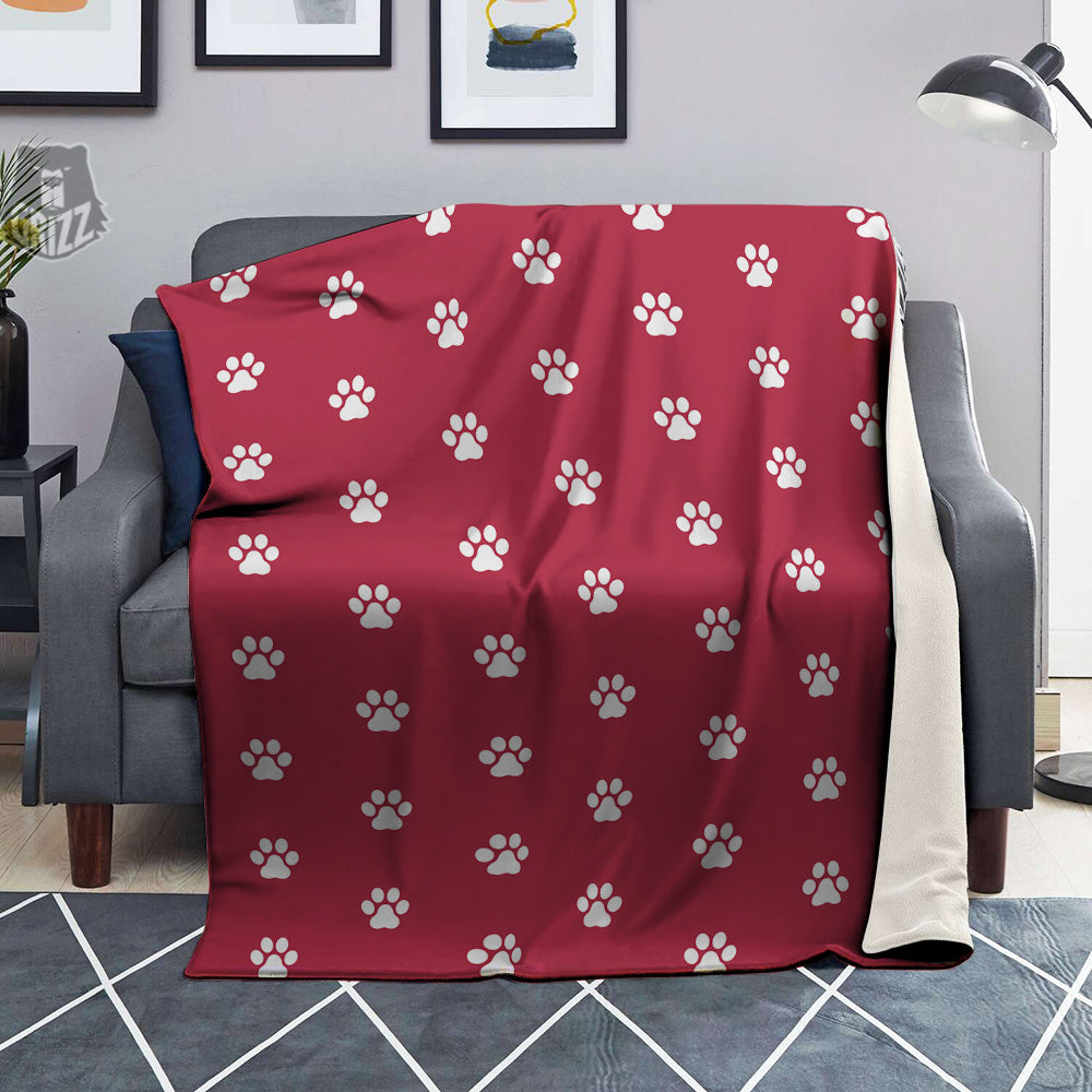 Maroon Paw Print Blanket-grizzshop