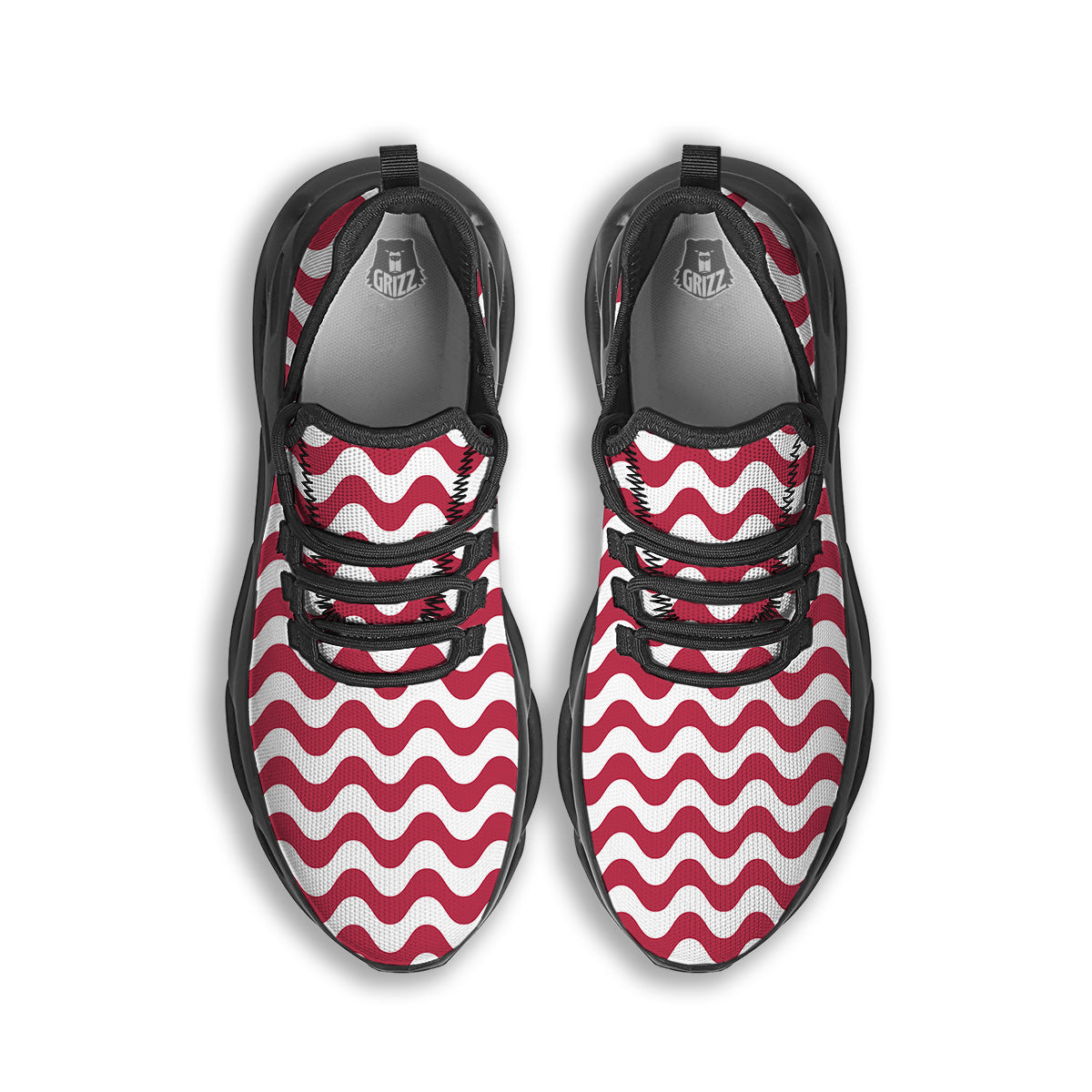 Maroon Wave Striped Print Black Running Shoes-grizzshop