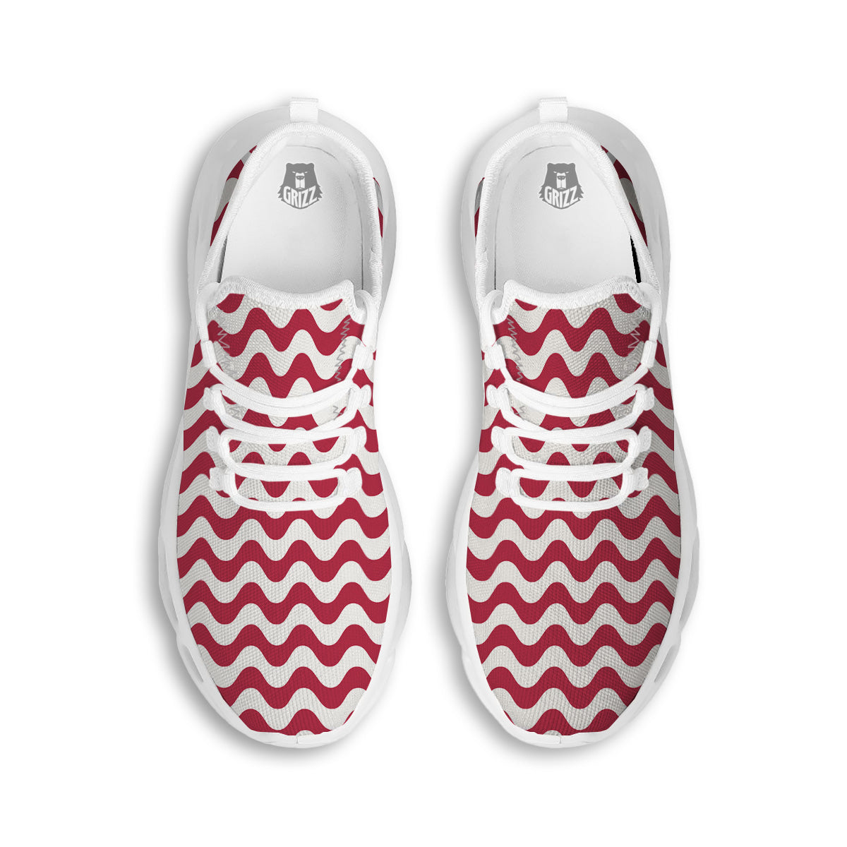 Maroon Wave Striped Print White Running Shoes-grizzshop