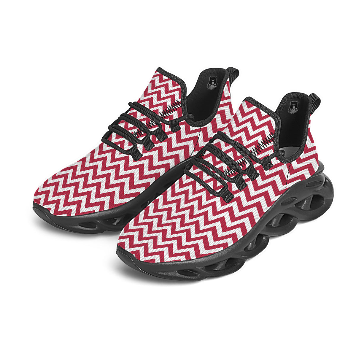 Maroon Zigzag Print Pattern Black Running Shoes-grizzshop