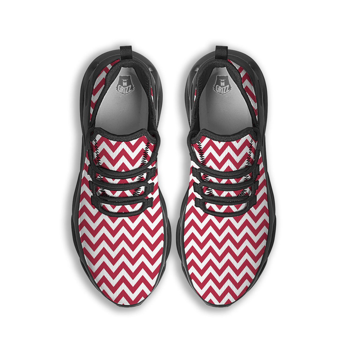 Maroon Zigzag Print Pattern Black Running Shoes-grizzshop