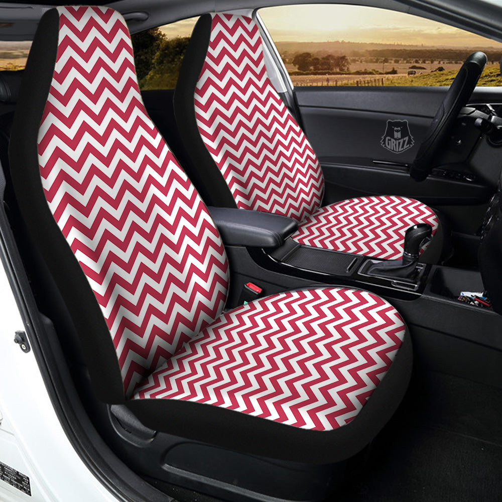 Maroon Zigzag Print Pattern Car Seat Covers-grizzshop