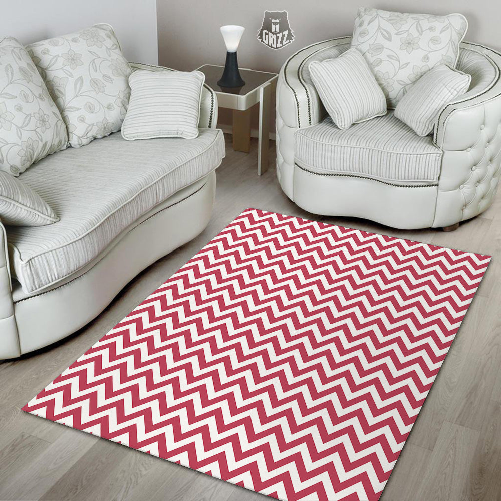 Maroon Zigzag Print Pattern Floor Mat-grizzshop