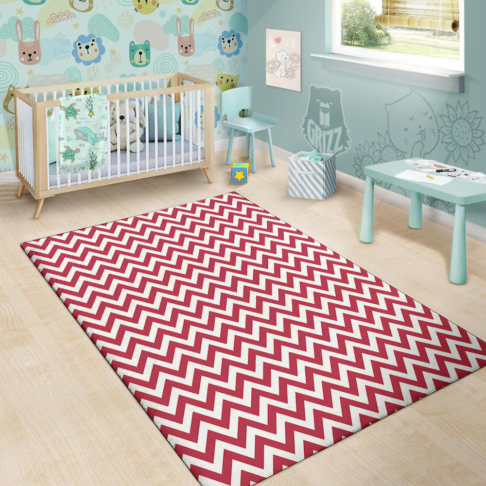 Maroon Zigzag Print Pattern Floor Mat-grizzshop