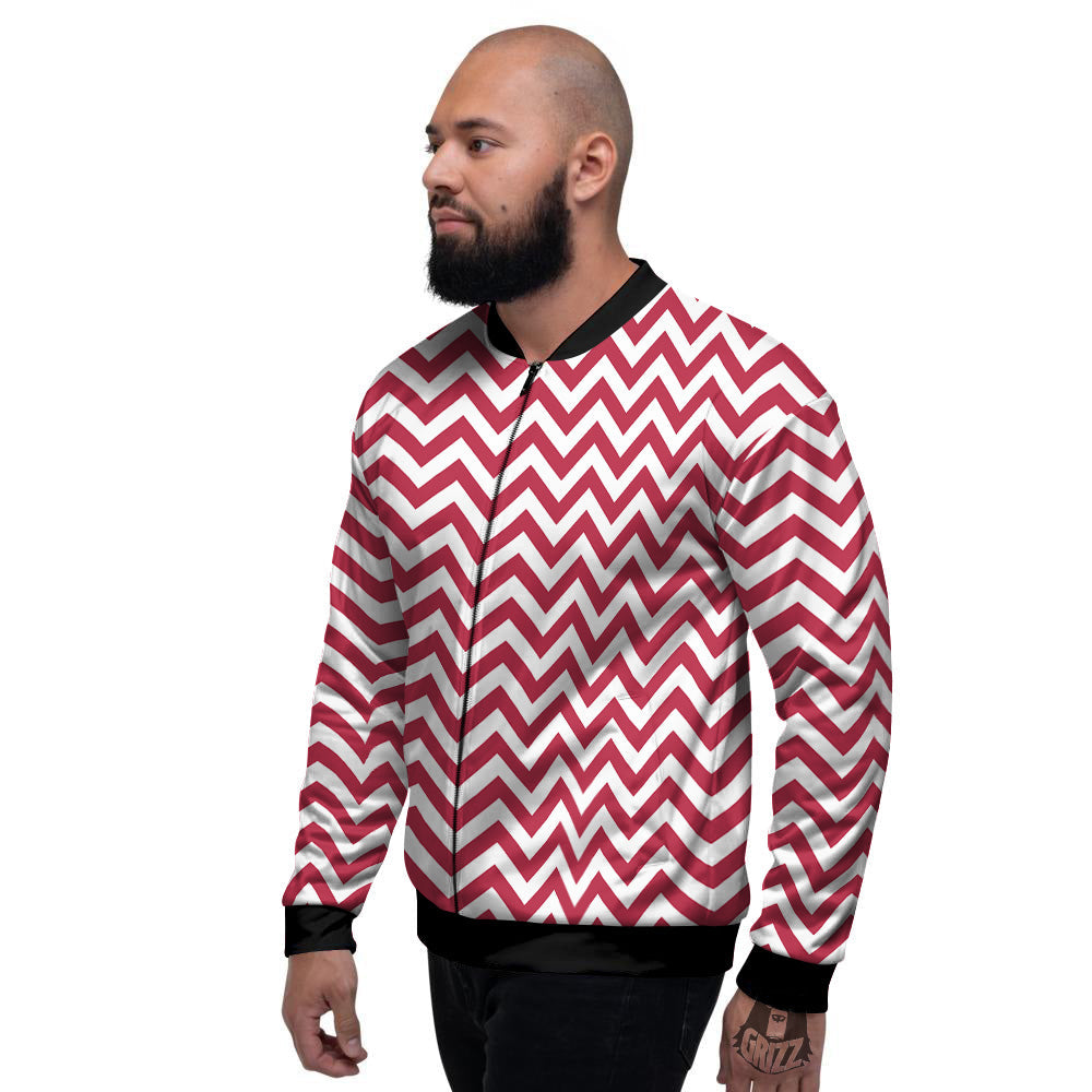 Maroon Zigzag Print Pattern Men's Bomber Jacket-grizzshop