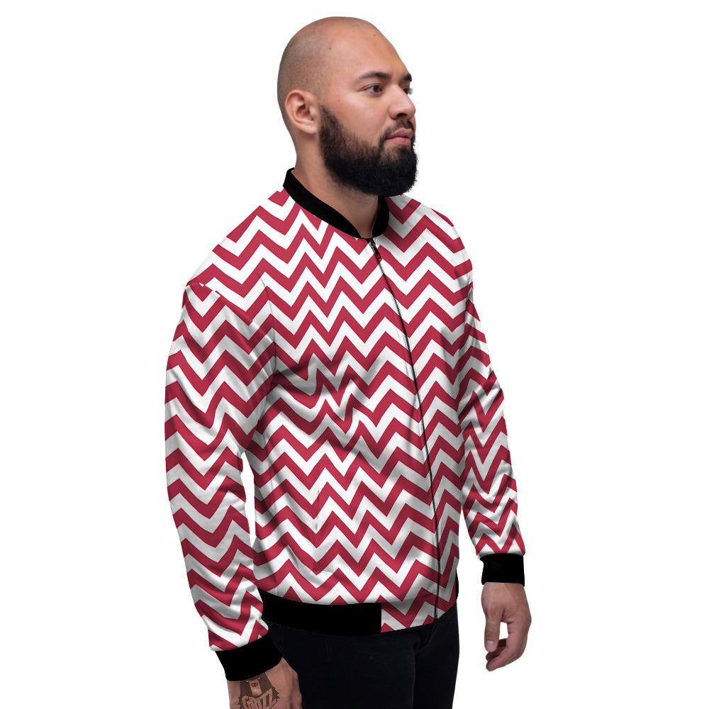 Maroon Zigzag Print Pattern Men's Bomber Jacket-grizzshop