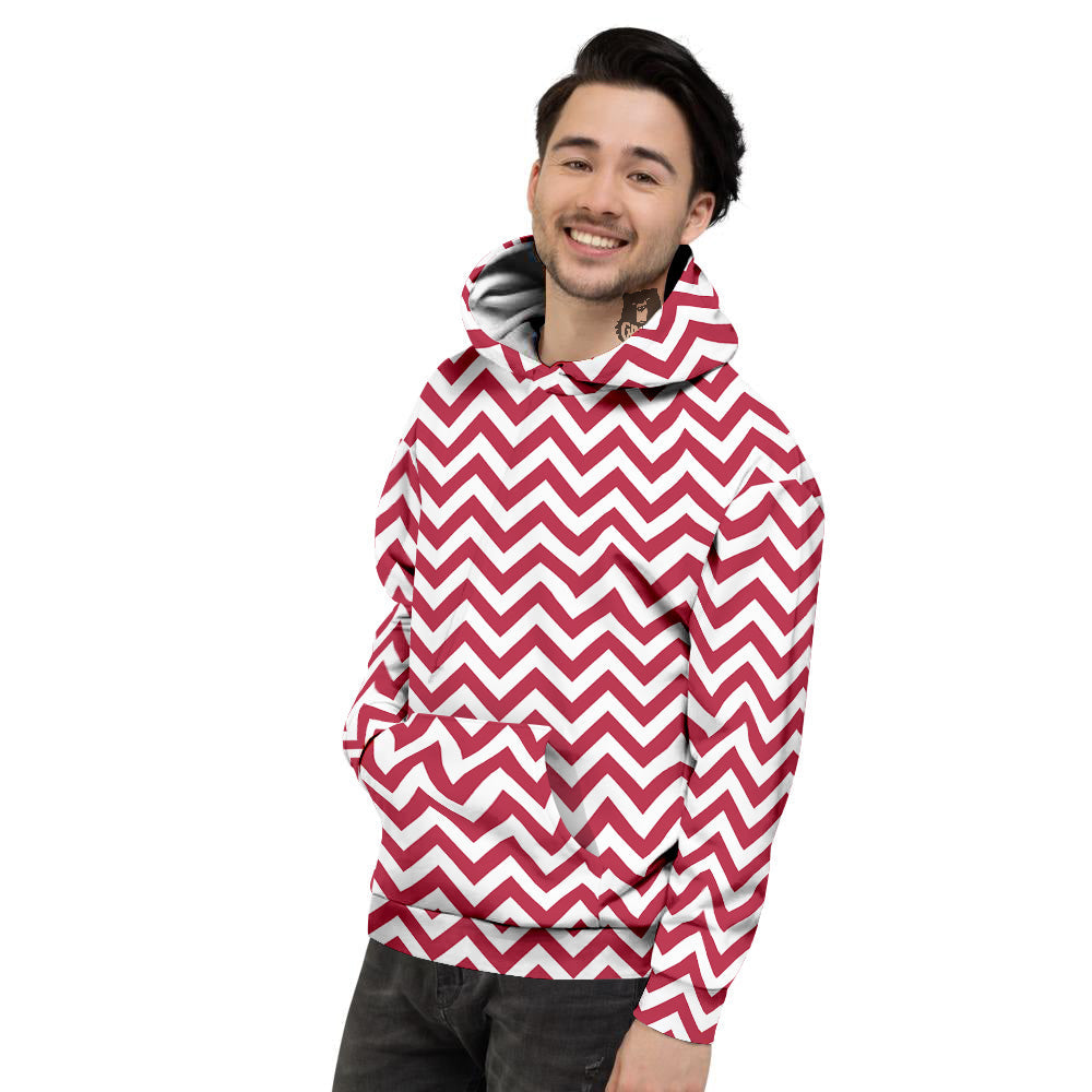 Maroon Zigzag Print Pattern Men's Hoodie-grizzshop