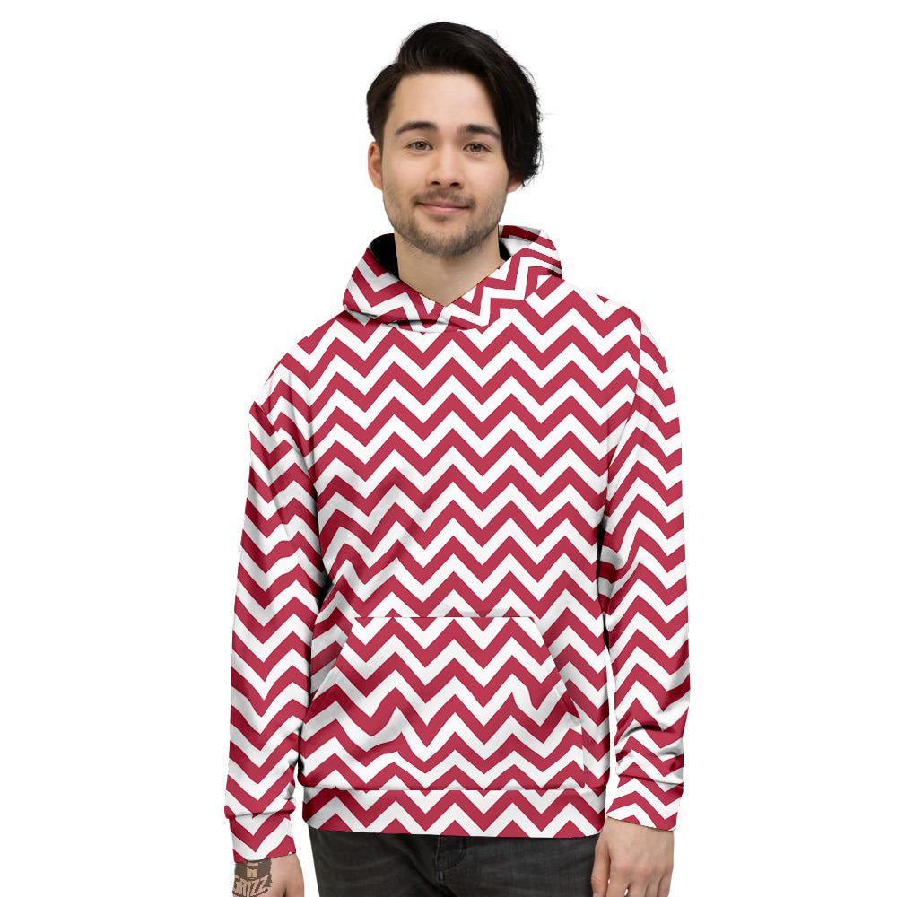 Maroon Zigzag Print Pattern Men's Hoodie-grizzshop