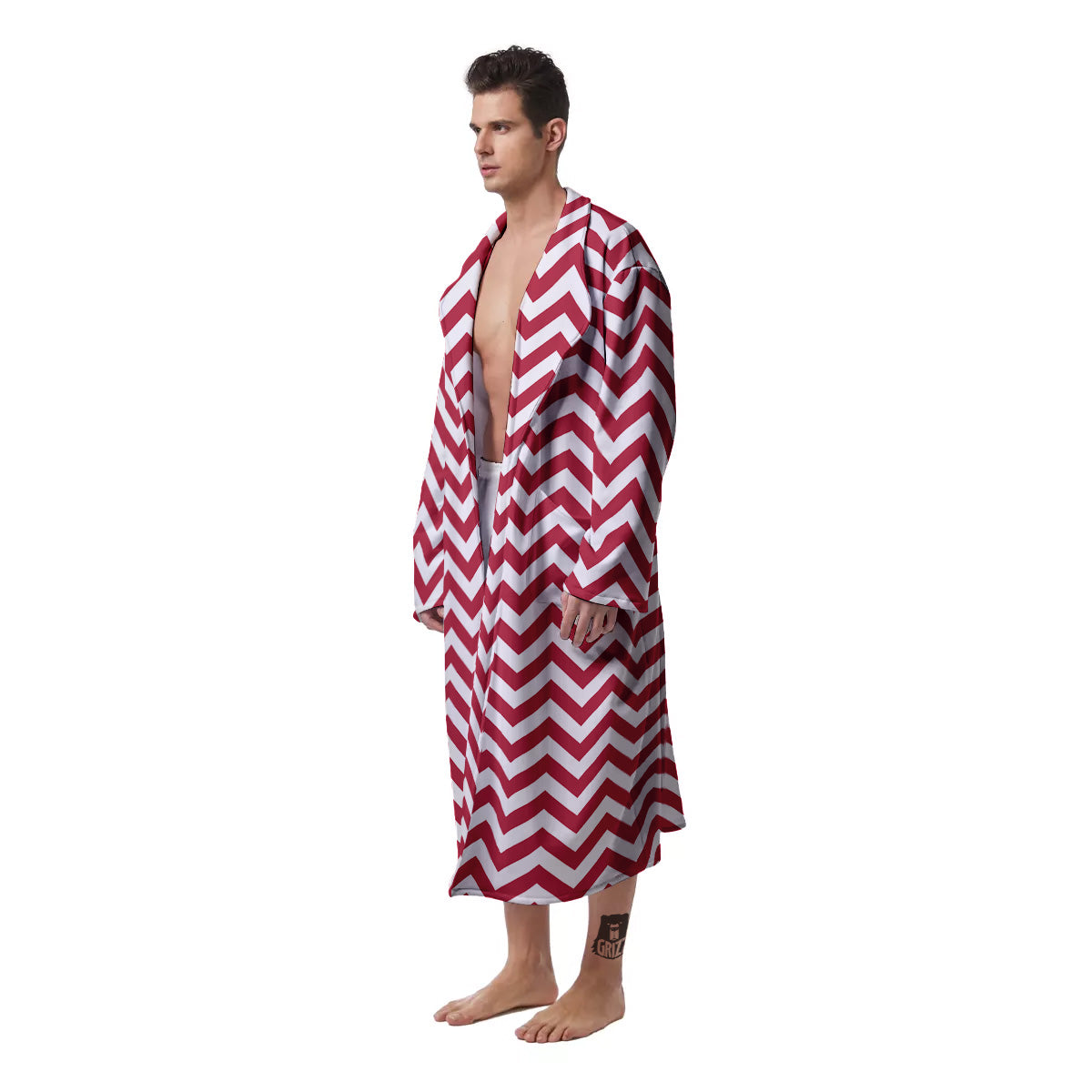 Maroon Zigzag Print Pattern Men's Robe-grizzshop