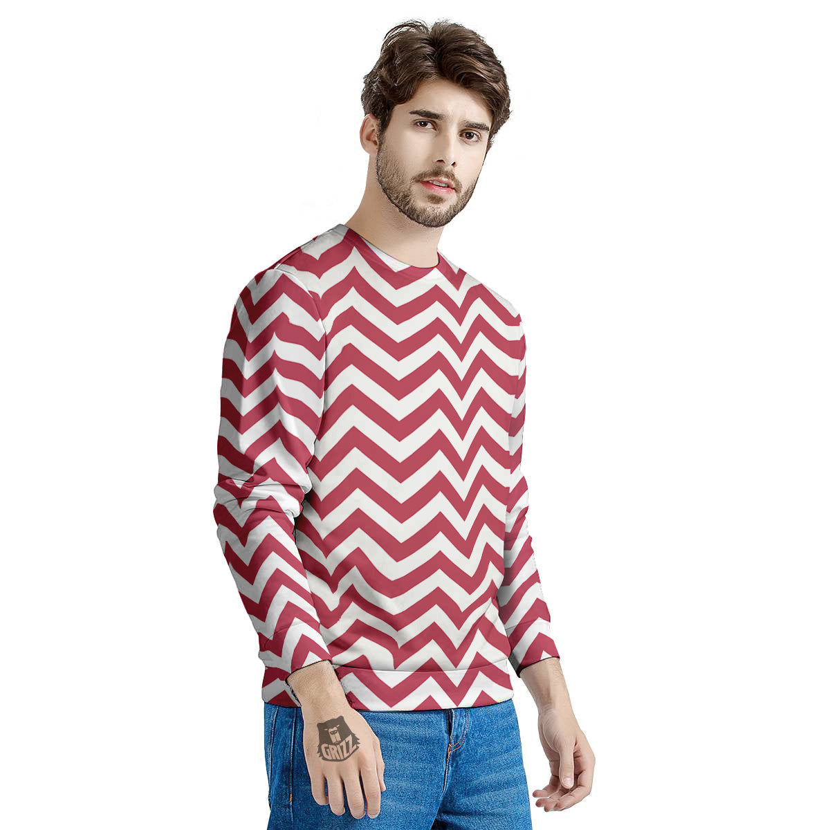 Maroon Zigzag Print Pattern Men's Sweatshirt-grizzshop