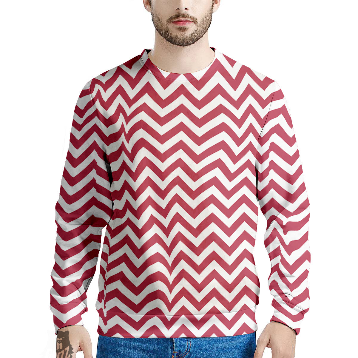 Maroon Zigzag Print Pattern Men's Sweatshirt-grizzshop