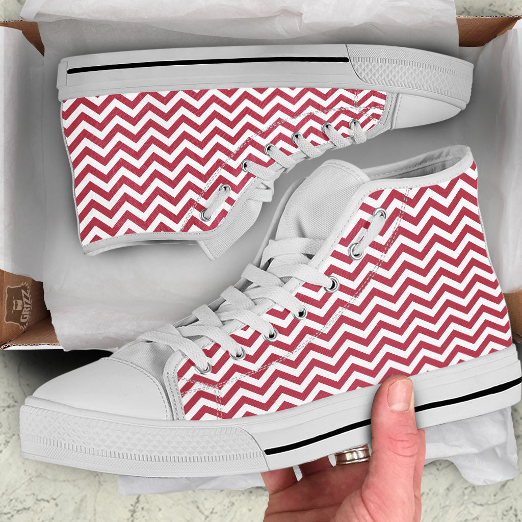 Maroon Zigzag Print Pattern White High Top Shoes-grizzshop