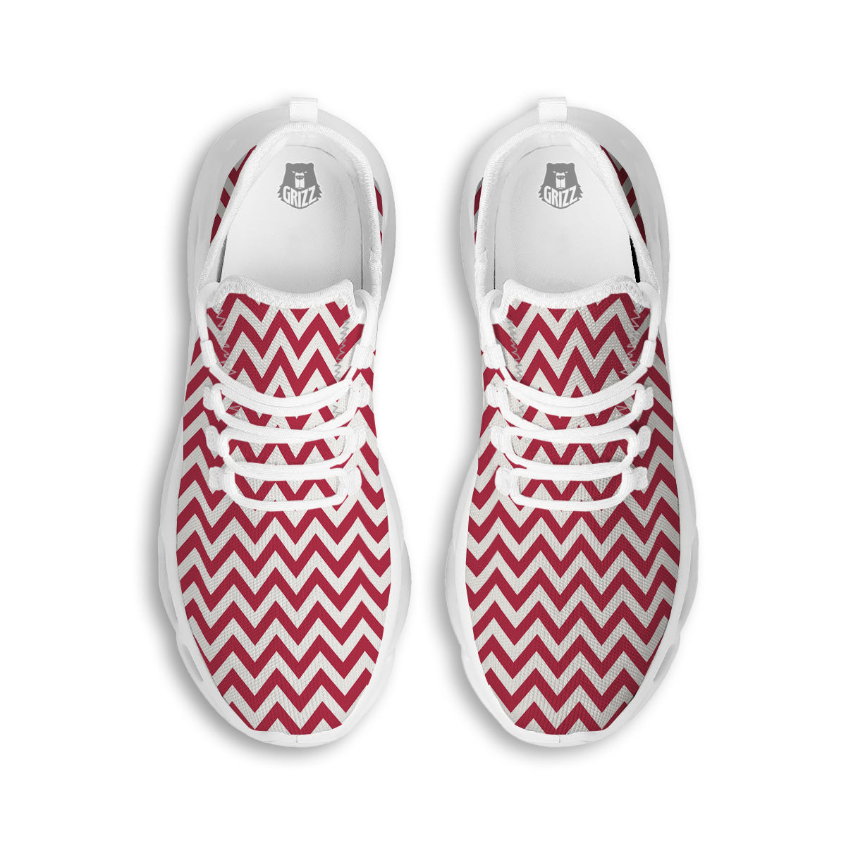 Maroon Zigzag Print Pattern White Running Shoes-grizzshop