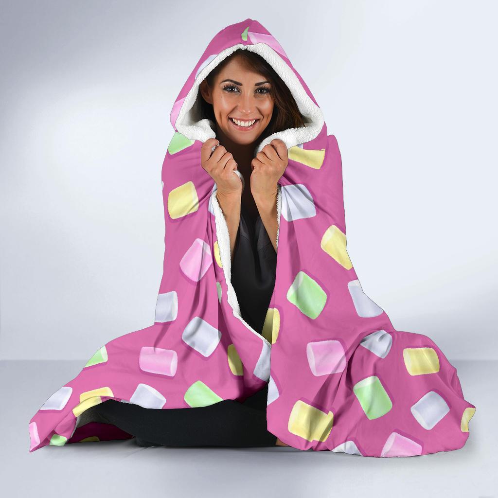 Marshmallow Colorful Pattern Print Hooded Blanket-grizzshop