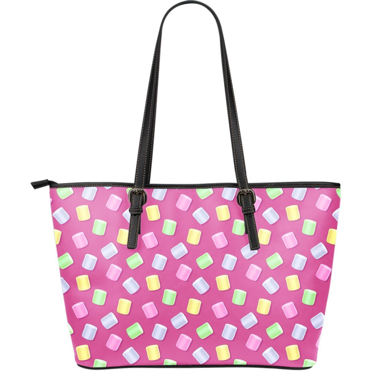 Marshmallow Colorful Pattern Print Leather Tote Bag-grizzshop