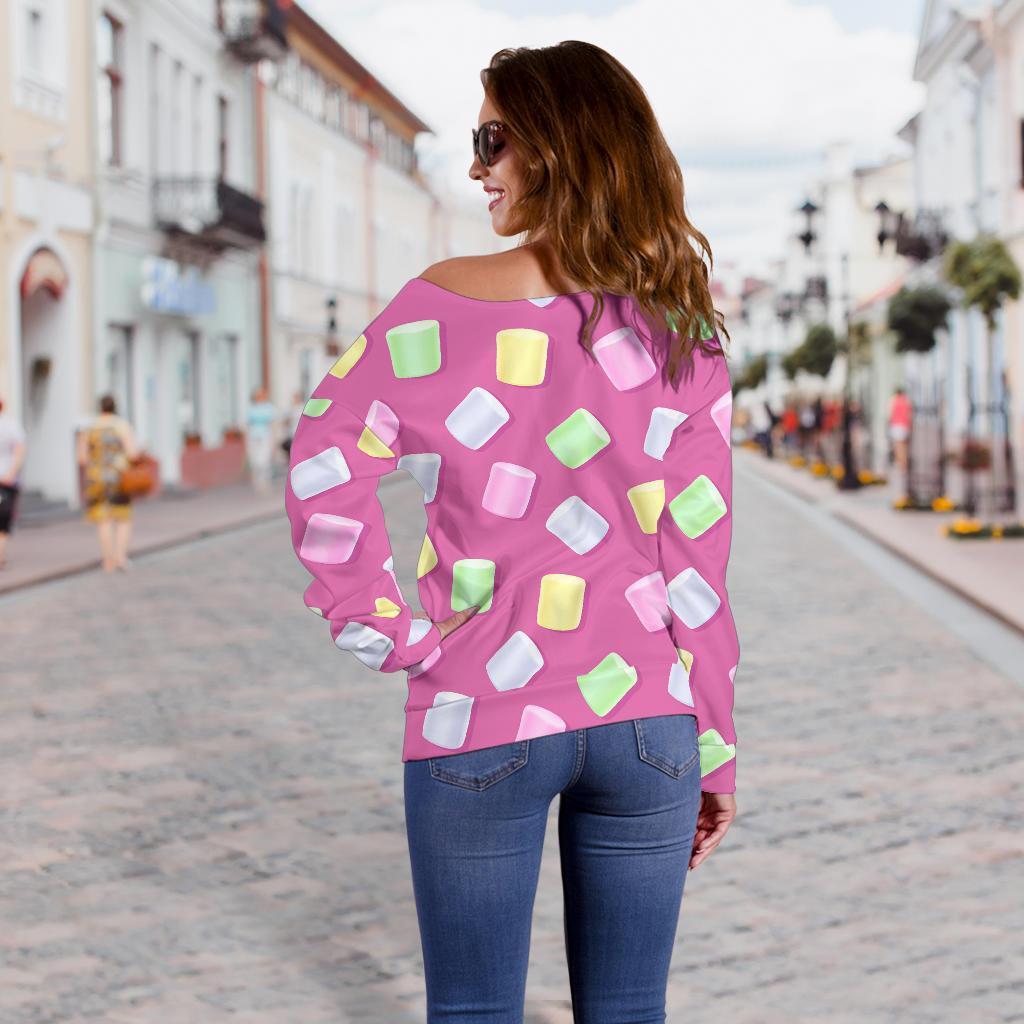 Marshmallow Colorful Pattern Print Women Off Shoulder Sweatshirt-grizzshop