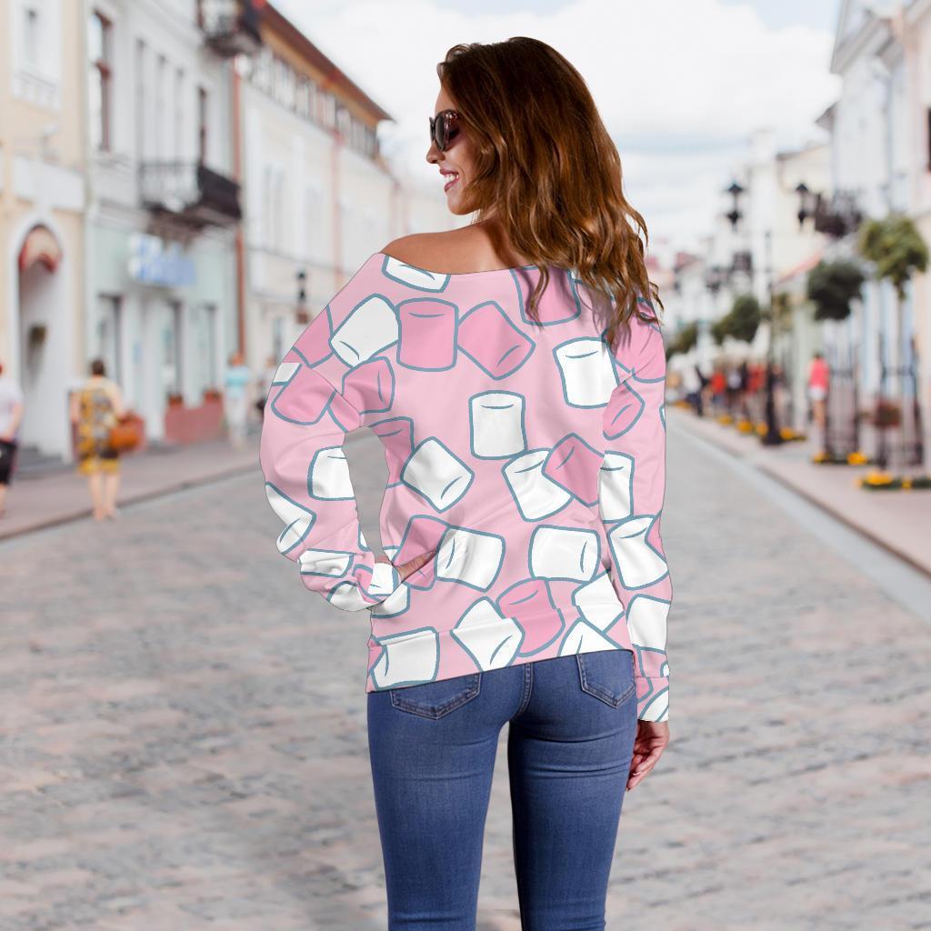 Marshmallow Colorful Print Pattern Women Off Shoulder Sweatshirt-grizzshop