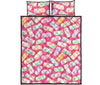 Marshmallow Pink Pattern Print Bed Set Quilt-grizzshop