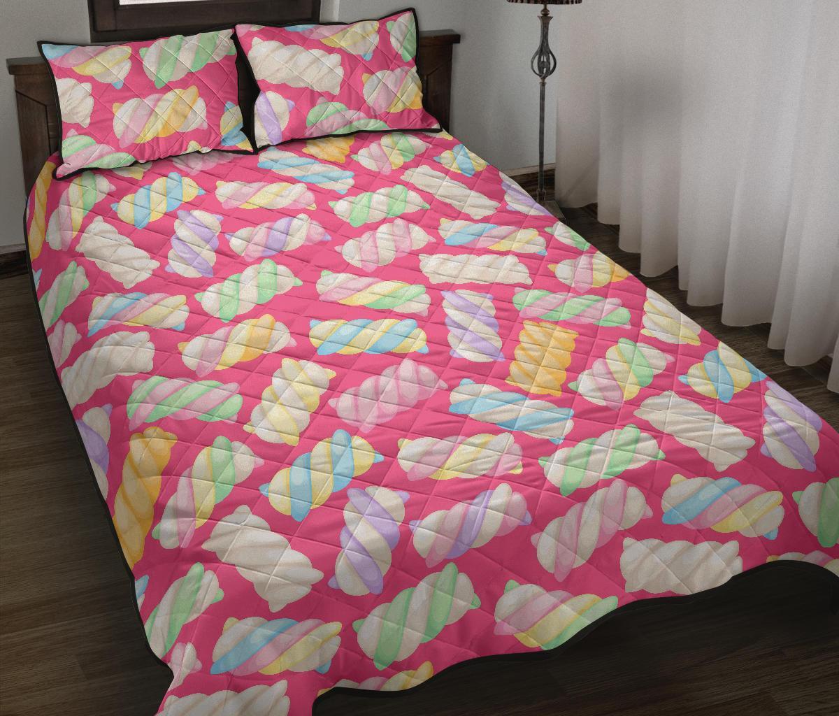 Marshmallow Pink Pattern Print Bed Set Quilt-grizzshop