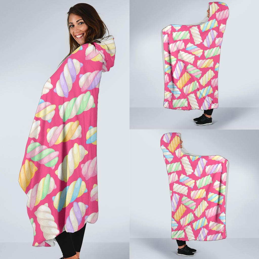 Marshmallow Pink Pattern Print Hooded Blanket-grizzshop