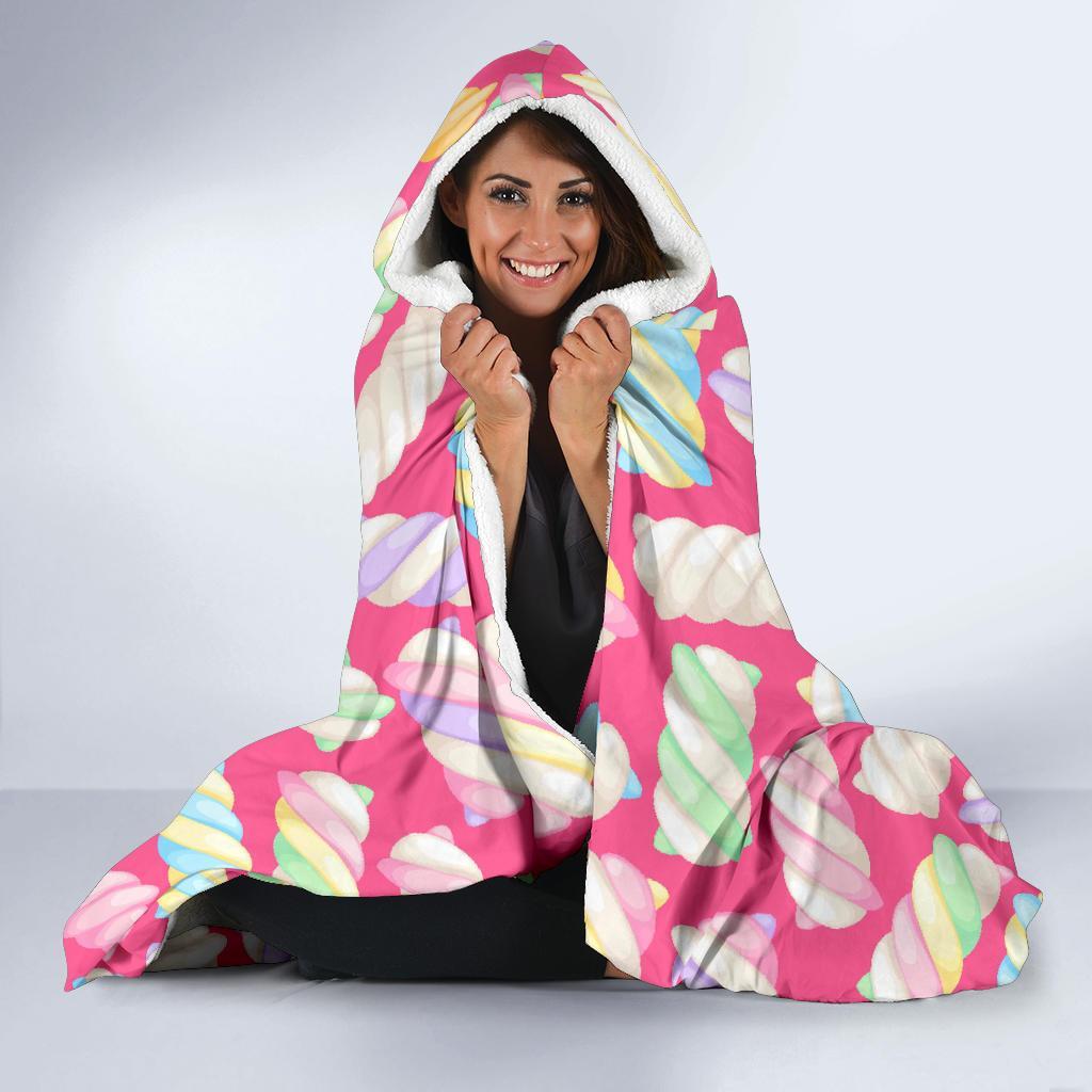 Marshmallow Pink Pattern Print Hooded Blanket-grizzshop