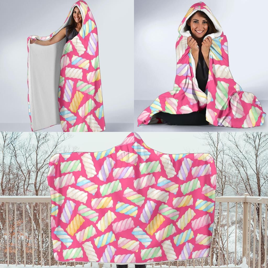 Marshmallow Pink Pattern Print Hooded Blanket-grizzshop