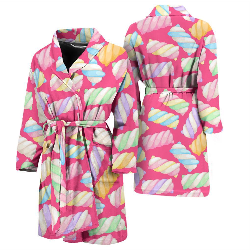 Marshmallow Pink Pattern Print Men Long Robe-grizzshop