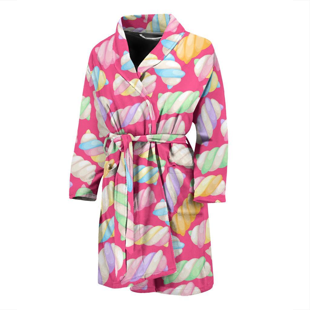 Marshmallow Pink Pattern Print Men Long Robe-grizzshop