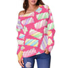 Marshmallow Pink Pattern Print Women Off Shoulder Sweatshirt-grizzshop