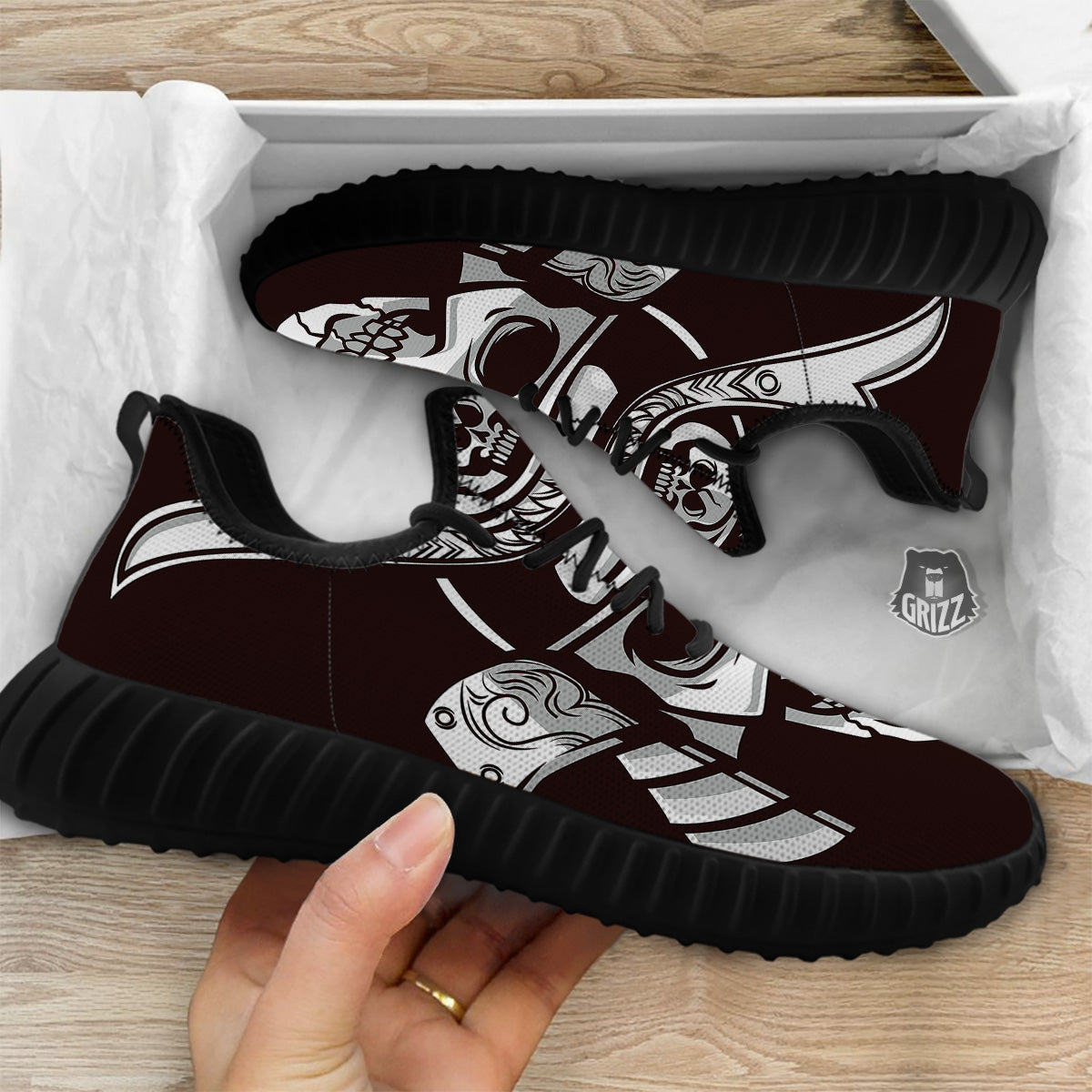 Mask Black Samurai Print Black Walking Shoes-grizzshop