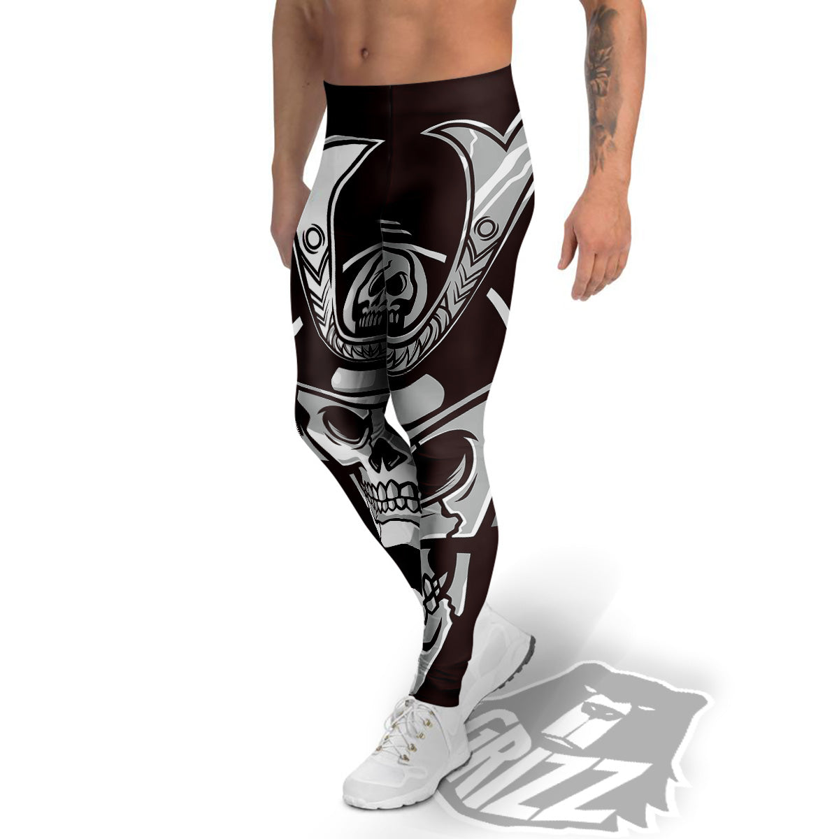Mask Black Samurai Print Men's Leggings-grizzshop