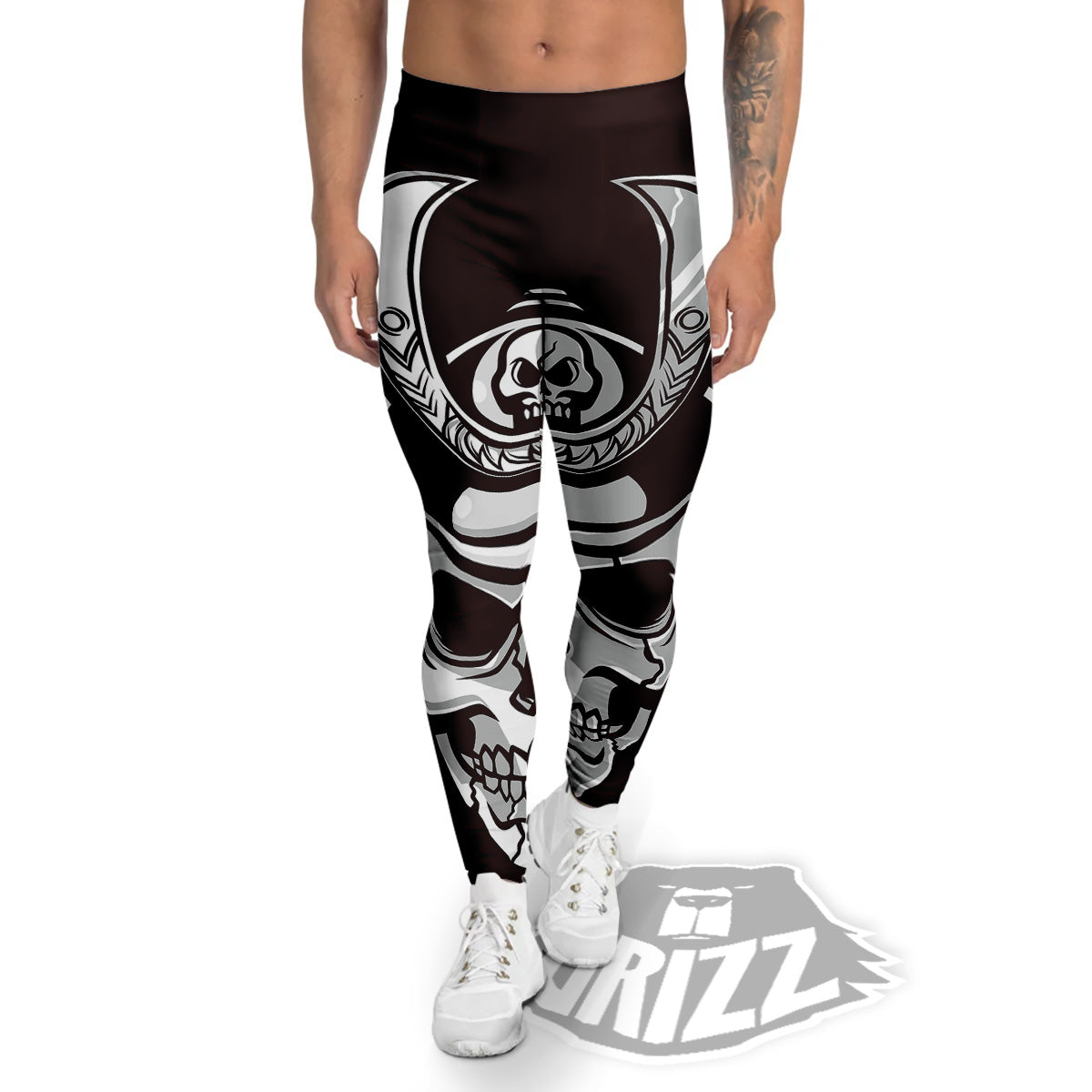 Mask Black Samurai Print Men's Leggings-grizzshop