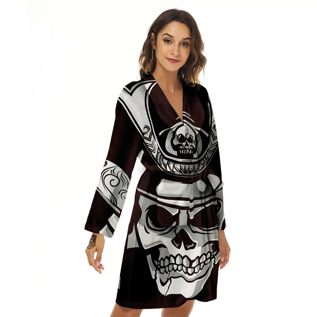 Mask Black Samurai Print Women's Robe-grizzshop