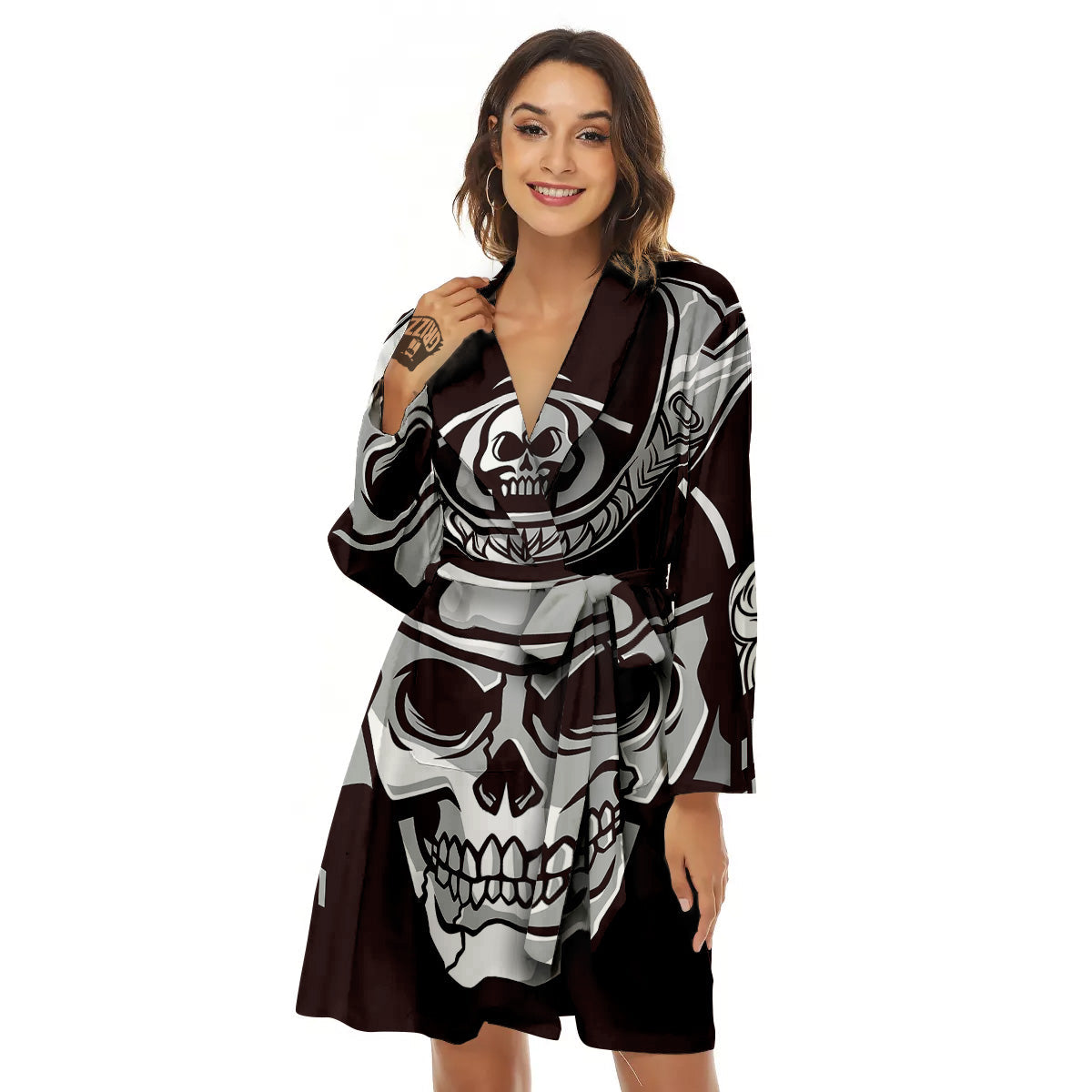 Mask Black Samurai Print Women's Robe-grizzshop
