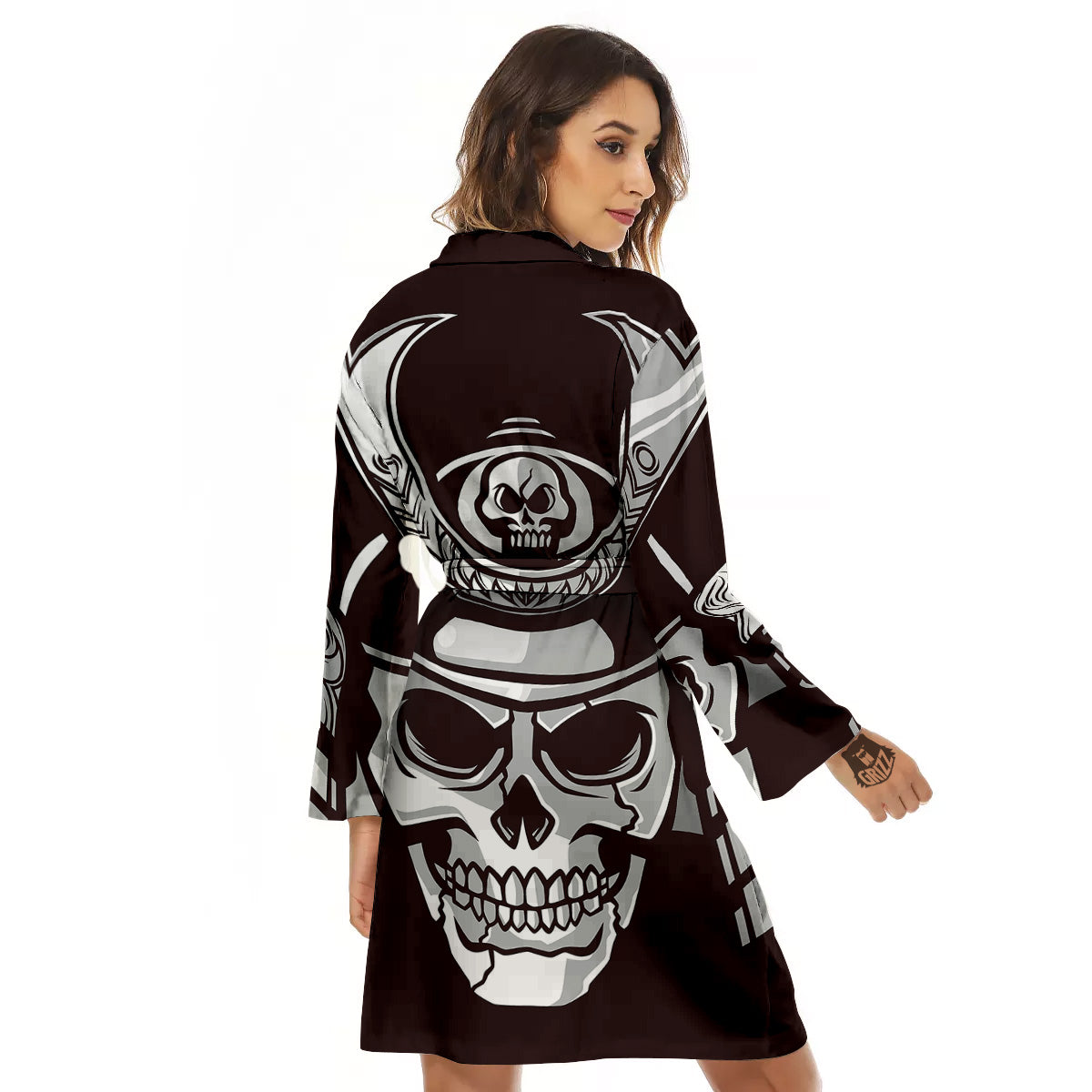 Mask Black Samurai Print Women's Robe-grizzshop