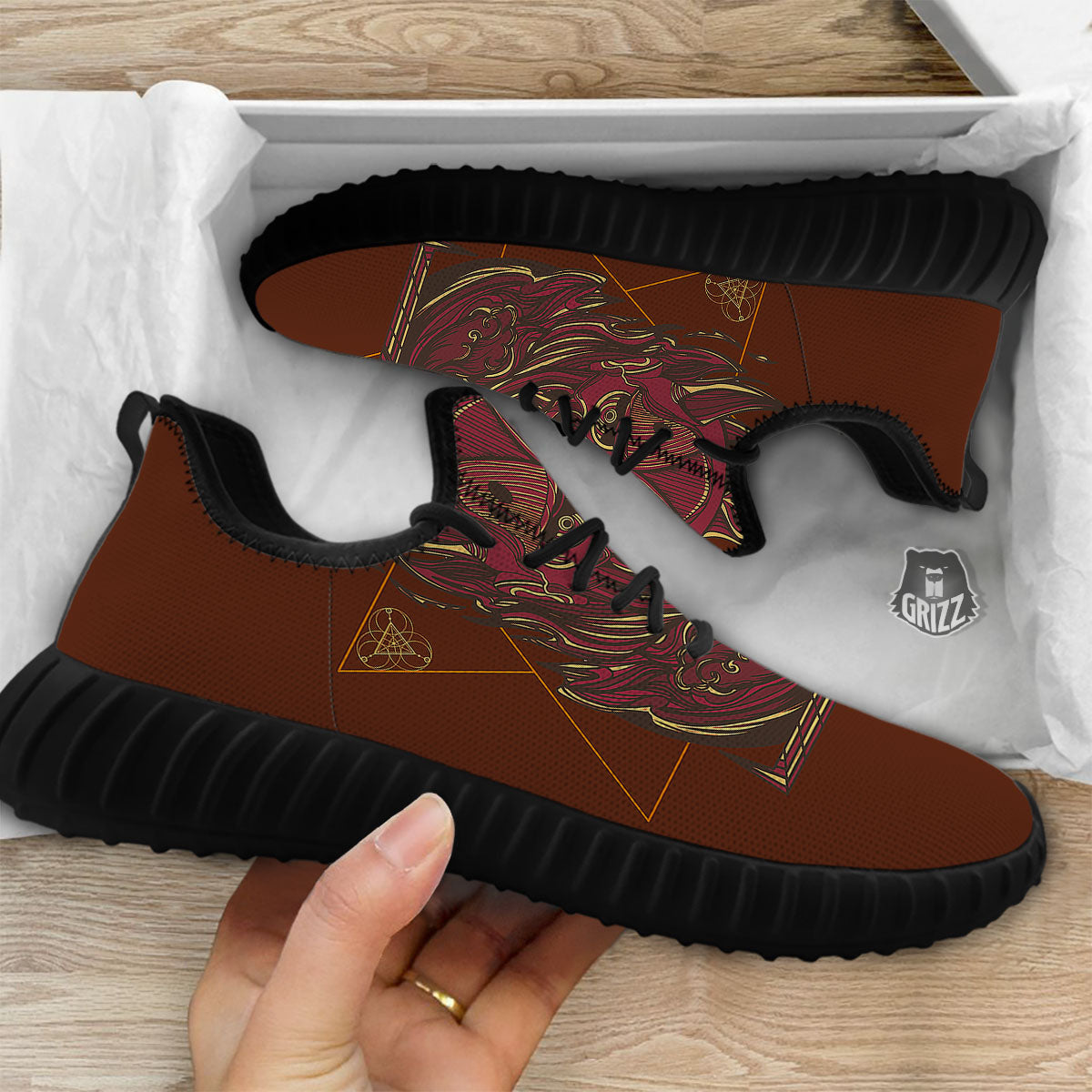 Mask Geometric Samurai Print Black Walking Shoes-grizzshop