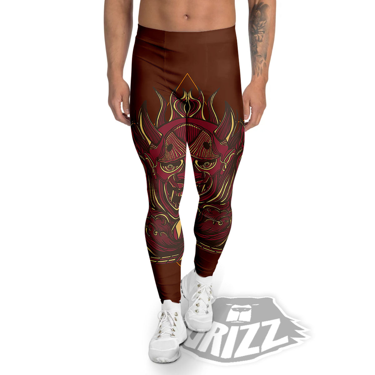 Mask Geometric Samurai Print Men's Leggings-grizzshop
