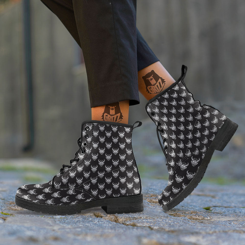Mask Ghost Samurai Print Pattern Leather Boots-grizzshop