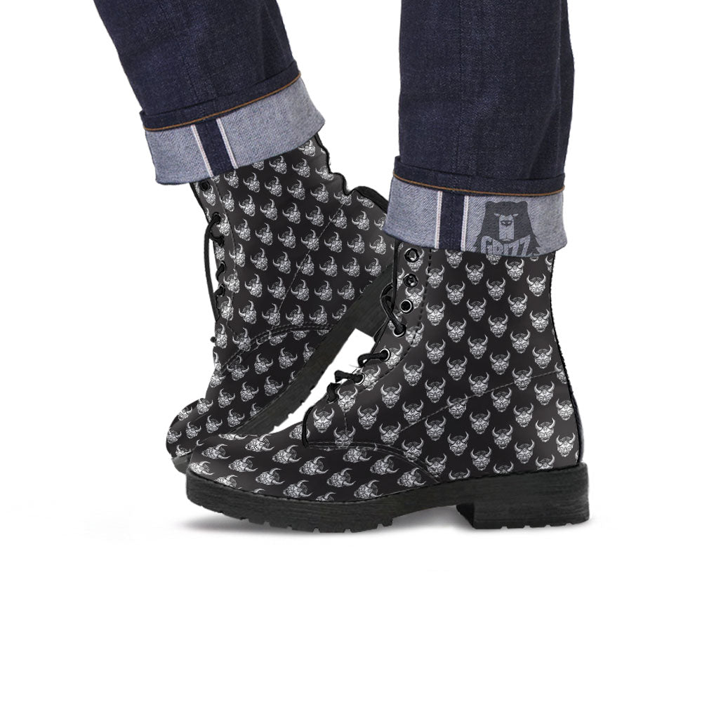 Mask Ghost Samurai Print Pattern Leather Boots-grizzshop