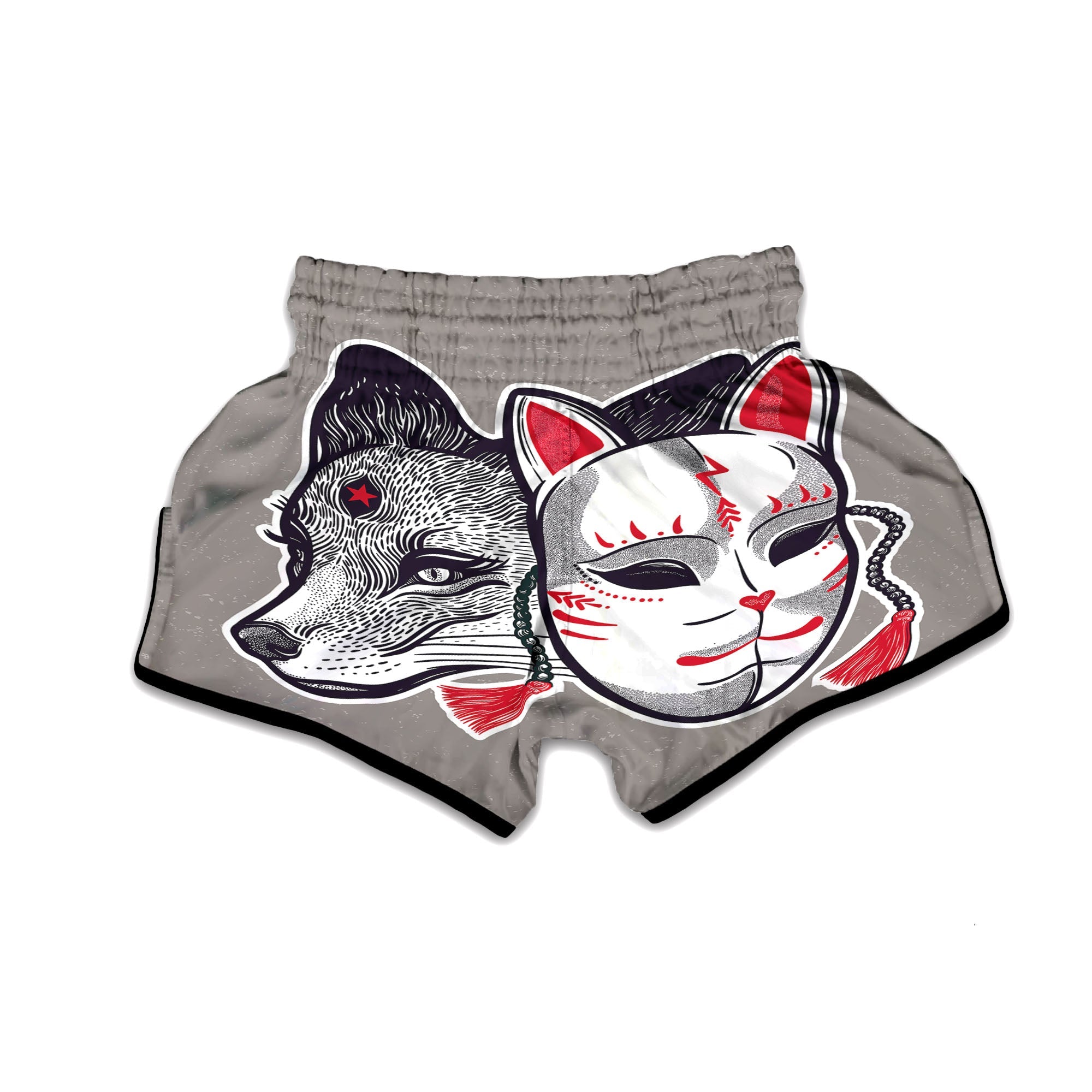 Mask Japanese Fox Print Muay Thai Boxing Shorts-grizzshop
