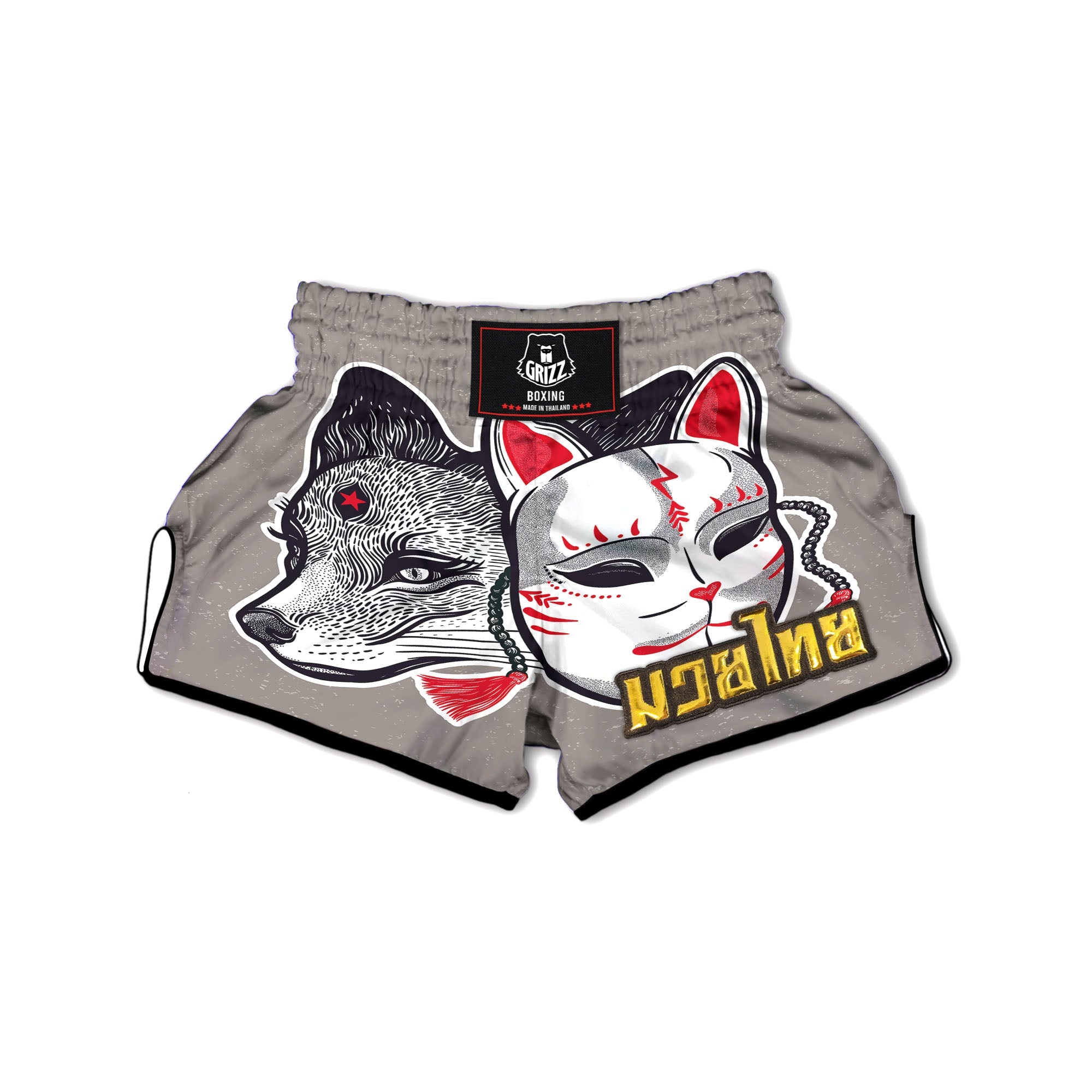 Mask Japanese Fox Print Muay Thai Boxing Shorts-grizzshop
